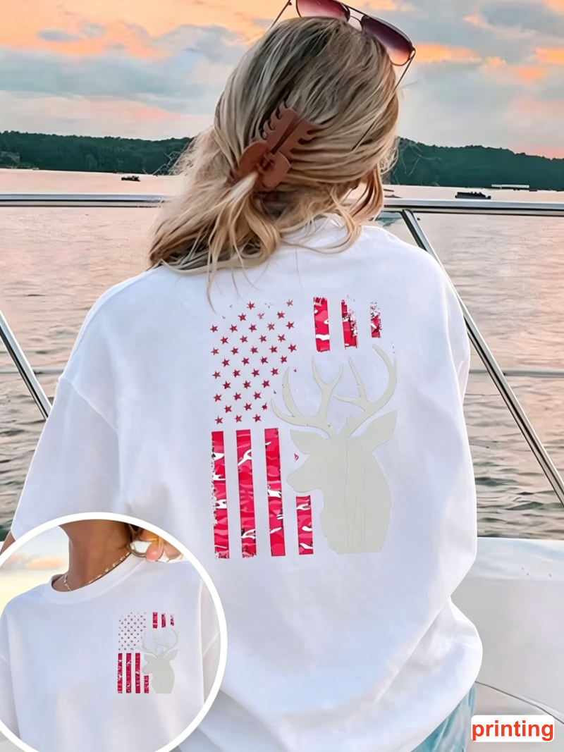 American Flag Deer Print T-shi - Outdoor Hunting Graphic Tees recension och pris