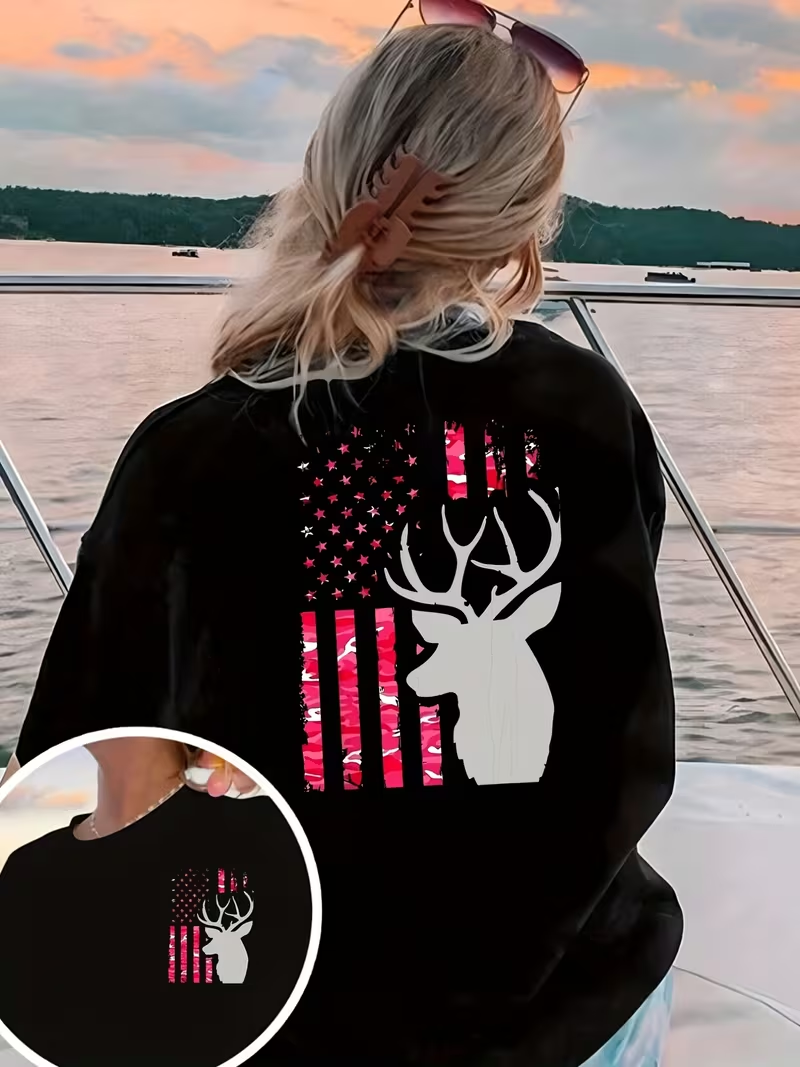 American Flag Deer Print T-shi - Outdoor Hunting Graphic Tees recension och pris