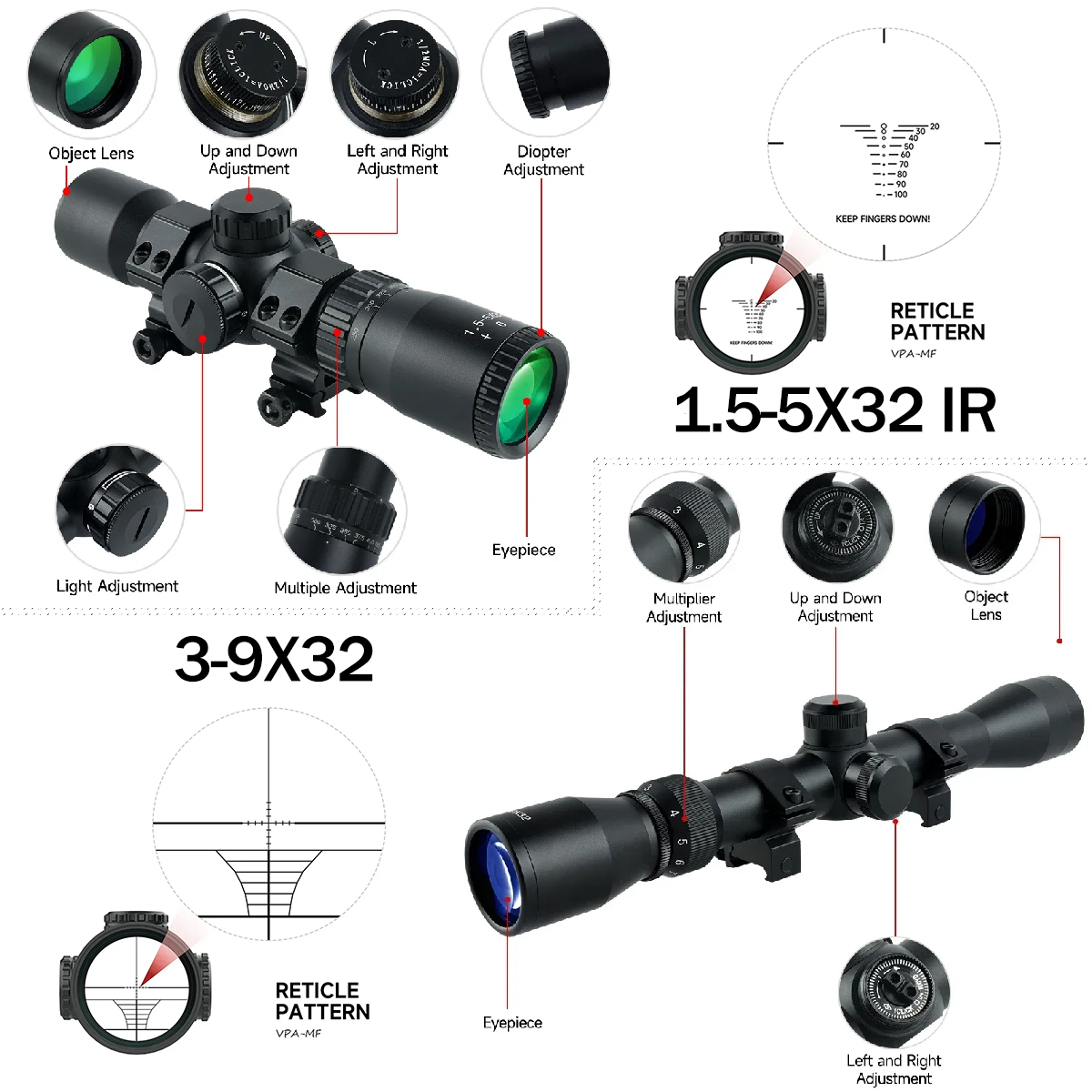 Tactical 1.5-5X32 IR 3-9X32 6- - Crossbow Scope Sight recension och pris