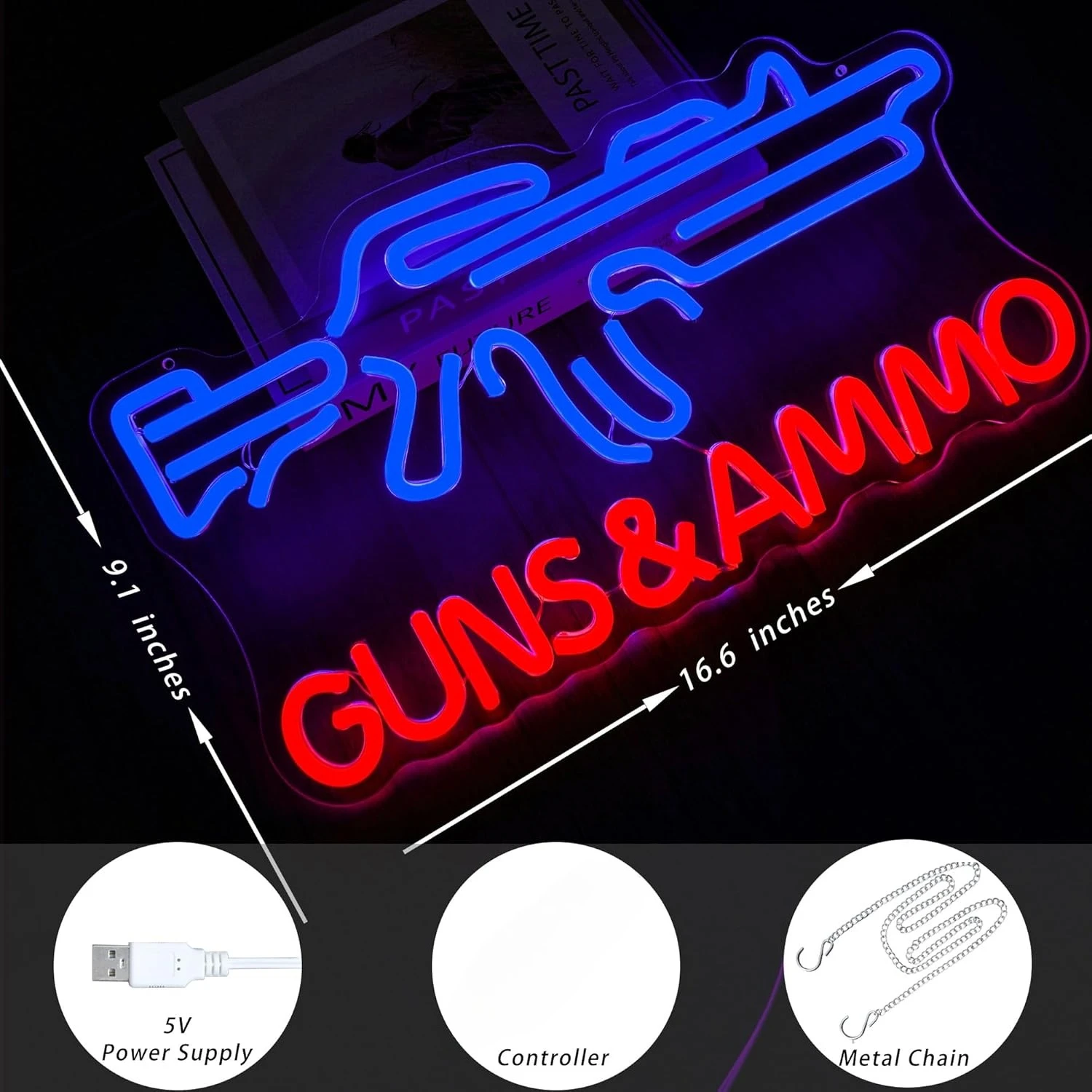 Gun Shop Neon Sign USB Powered - Hunting Outdoor Store recension och pris